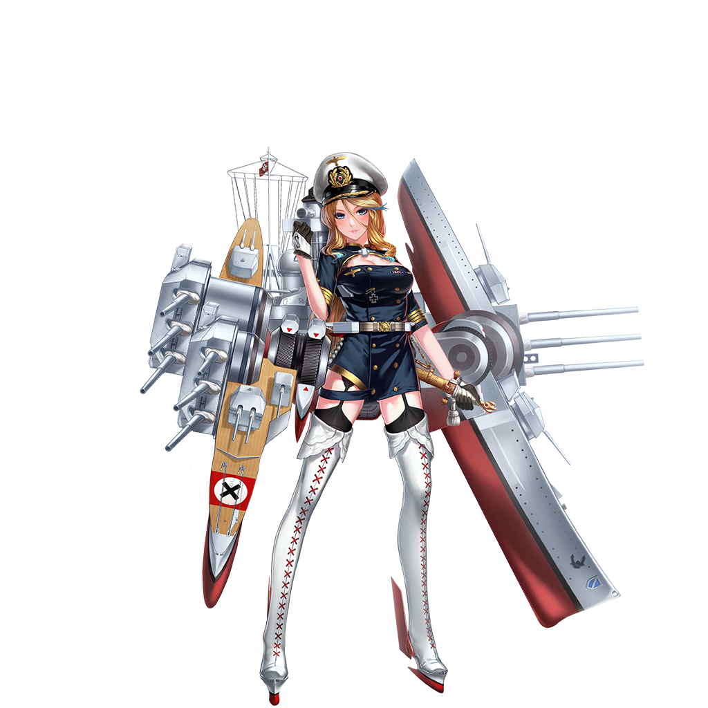 1girl, artist_request, belt, black_gloves, black_legwear, blonde_hair, blue_eyes, boots, brand_name_imitation, breasts, cleavage, cleavage_cutout, clenched_hand, closed_mouth, colored_tips, cross-laced_footwear, flag, full_body, garter_belt, garter_straps, gloves, hand_up, hat, high_heel_boots, high_heels, hull_shoes, light_smile, lips, long_hair, looking_at_viewer, military, military_uniform, naval_uniform, official_art, peaked_cap, rigging, rudder_shoes, scharnhorst_(zhan_jian_shao_nyu), sheath, sheathed, solo, standing, sword, tassel, thigh-highs, thigh_boots, transparent_background, turret, uniform, weapon, white_footwear, zettai_ryouiki, zhan_jian_shao_nyu