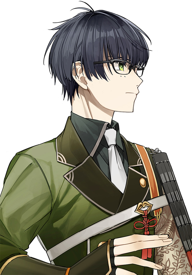 1boy, armor, black_hair, closed_mouth, green_eyes, japanese_armor, kotegiri_gou, male_focus