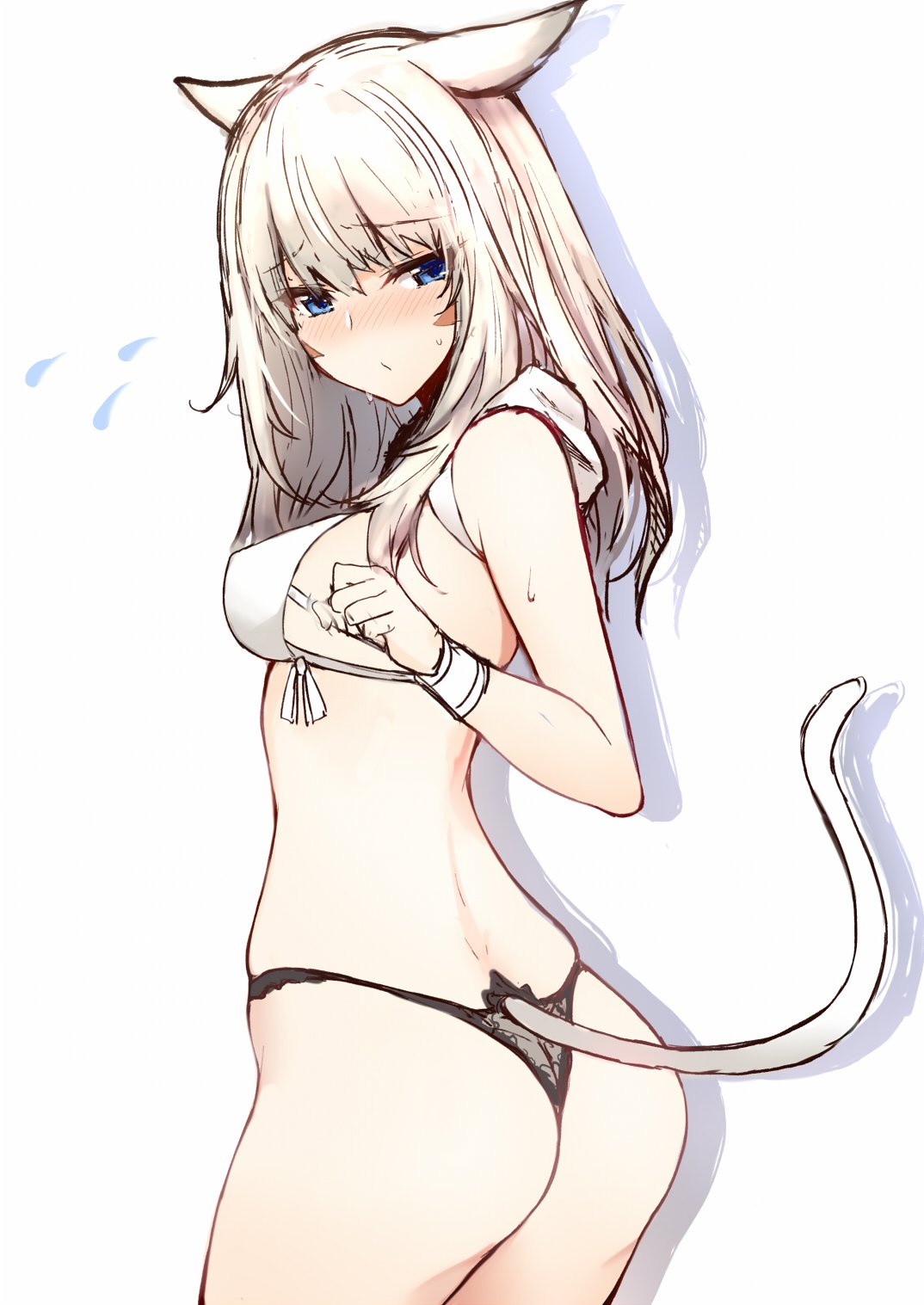 1girl, animal_ears, arm_at_side, ass, back, bangs, black_panties, blue_eyes