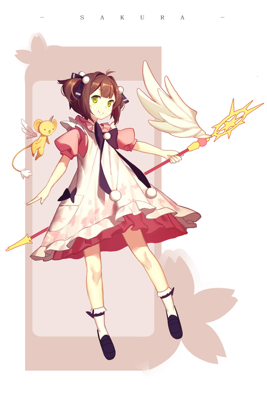1girl, bangs, blue_bow, blue_footwear, blue_ribbon, bobby_socks, bow, brown_hair