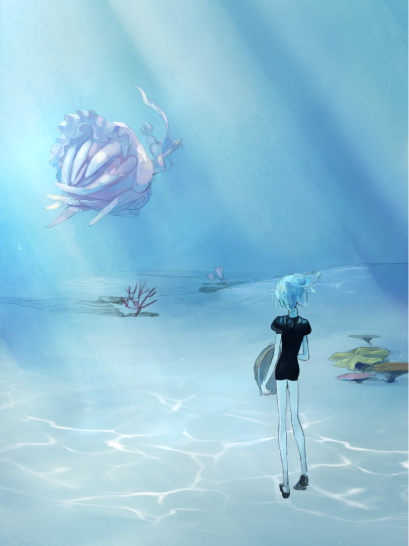 1girl, androgynous, aqua_hair, blue_hair, gem_uniform_(houseki_no_kuni), houseki_no_kuni, monster_girl, phosphophyllite