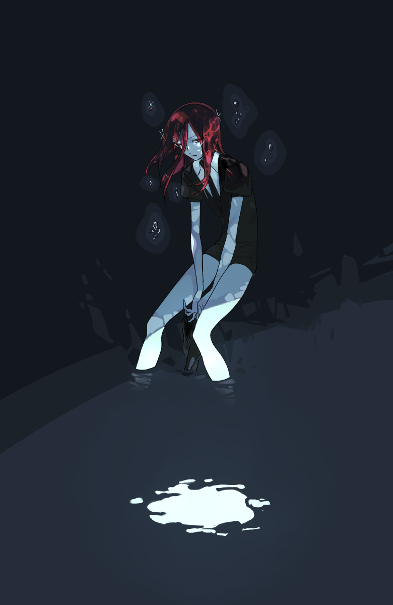 androgynous, dark, gem_uniform_(houseki_no_kuni), highres, houseki_no_kuni, looking_at_viewer, mercury, moon_reflection