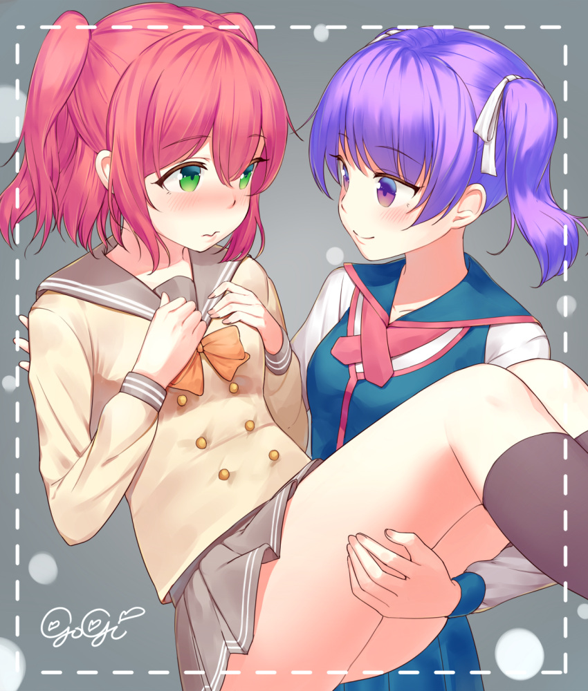 2girls, aqua_eyes, gogi, grabbing, highres, kazuno_leah, kurosawa_ruby, love_live!