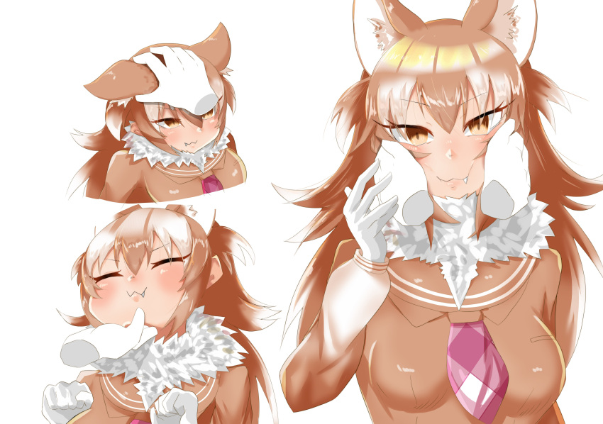 1girl, :3, absurdres, brown_eyes, brown_hair, cheek_squash, closed_eyes, disembodied_limb