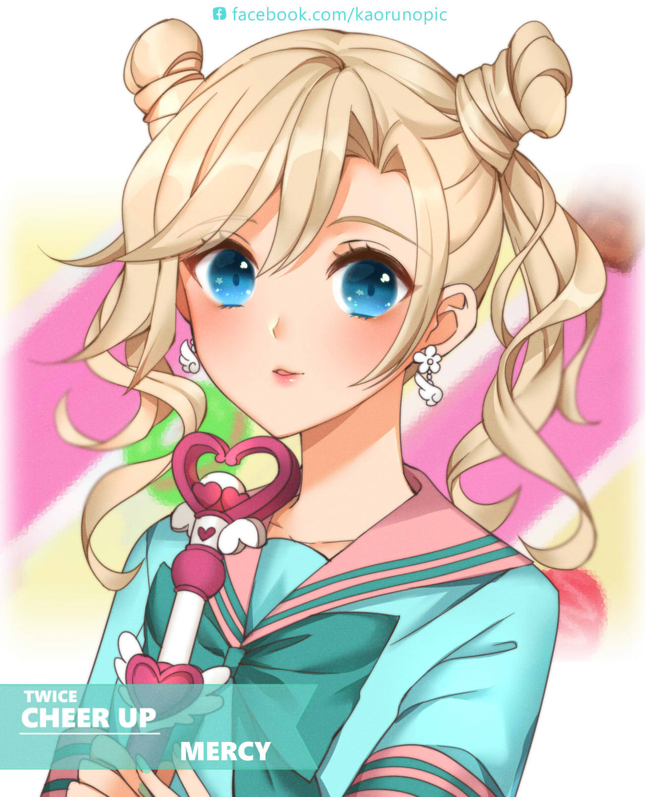 1girl, alternate_costume, alternate_hairstyle, aqua_bow, aqua_nails, aqua_shirt, atobesakunolove, bangs