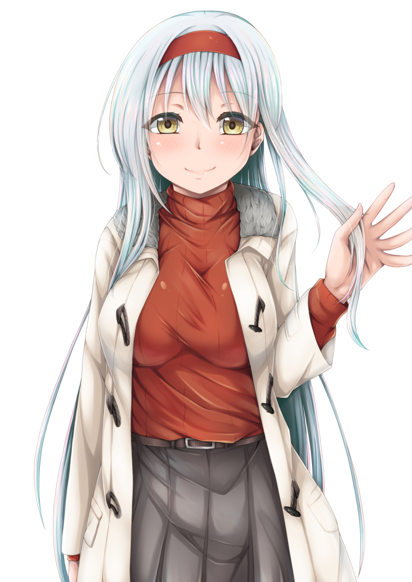 1girl, alternate_costume, breasts, brown_eyes, hairband, highres, ippachi, jacket