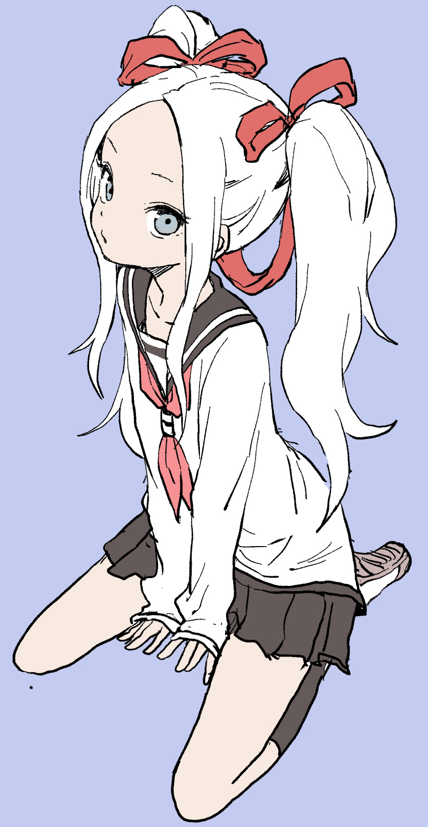 1girl, absurdres, bangs, black_legwear, black_sailor_collar, black_skirt, blue_background, commentary_request