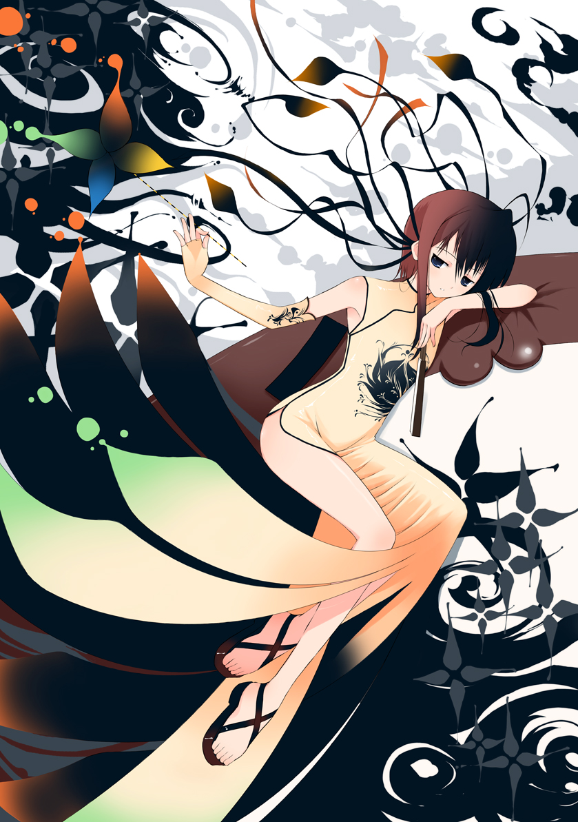 achunchun, china_dress, chinadress, chinese_clothes, chun_(friendly_sky), chun_(pixiv75764), fan, flat_chest