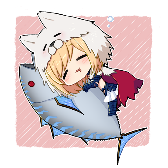 1girl, =_=, berserker_(granblue_fantasy), blonde_hair, blush, bonito, cape, chibi