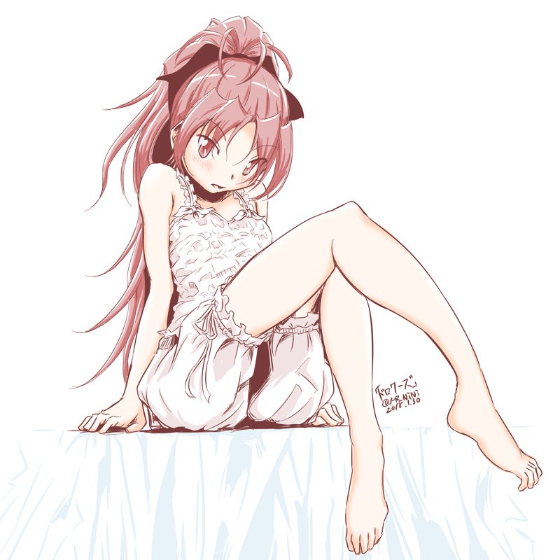 1girl, 2018, alternate_costume, bloomers, blush, camisole, dated, legs_crossed
