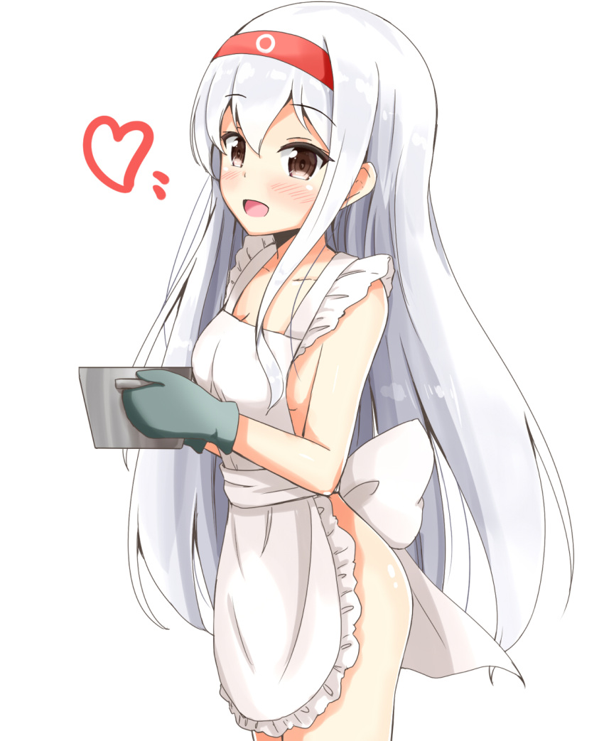 1girl, :d, aikawa_ryou, apron, blush, bow, brown_eyes, commentary_request