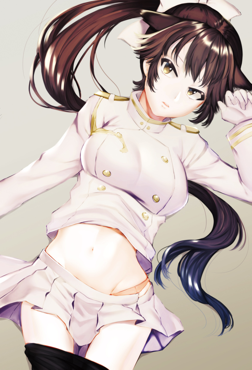 1girl, animal_ears, arm_at_side, azur_lane, bent_elbow, bow, breasts, brown_hair