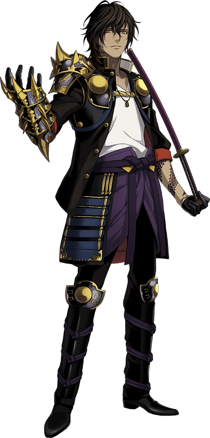 1boy, arm_tattoo, armor, black_gloves, brown_hair, dark_skin, dark_skinned_male, full_body