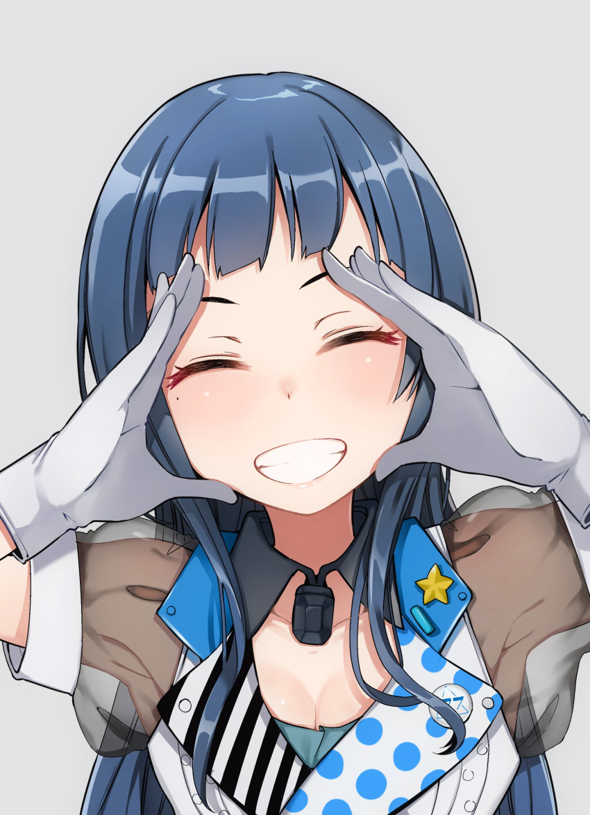 1girl, absurdres, bangs, blue_hair, blunt_bangs, blush, breasts, cleavage