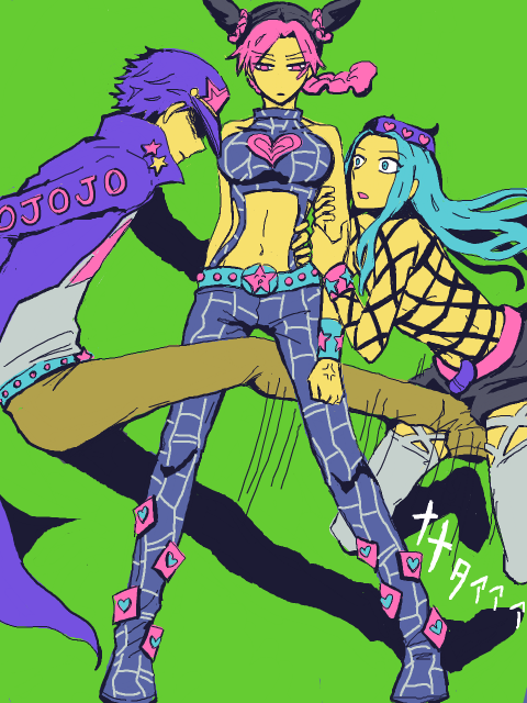 anger_vein, black_hair, blue_hair, braided_ponytail, coat, commentary_request, crotch_kick, double_bun