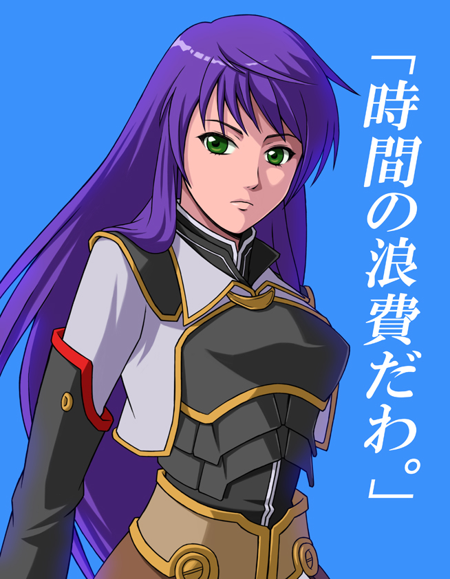 1girl, blue_hair, breasts, commentary_request, green_eyes, long_hair, maria_traydor, rakusai_(saisai_garou)