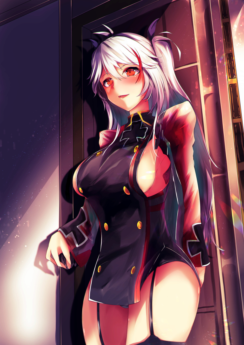 1girl, azur_lane, bangs, black_panties, black_ribbon, blush, breasts, buttons