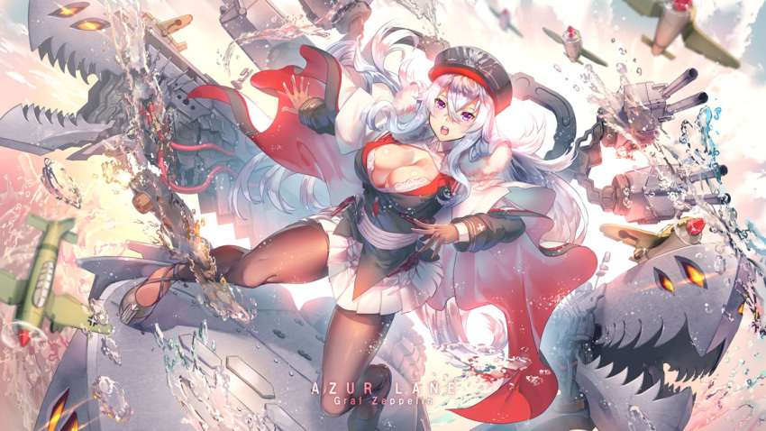 1girl, aguy, aircraft, airplane, arm_up, azur_lane, bangs, black_gloves