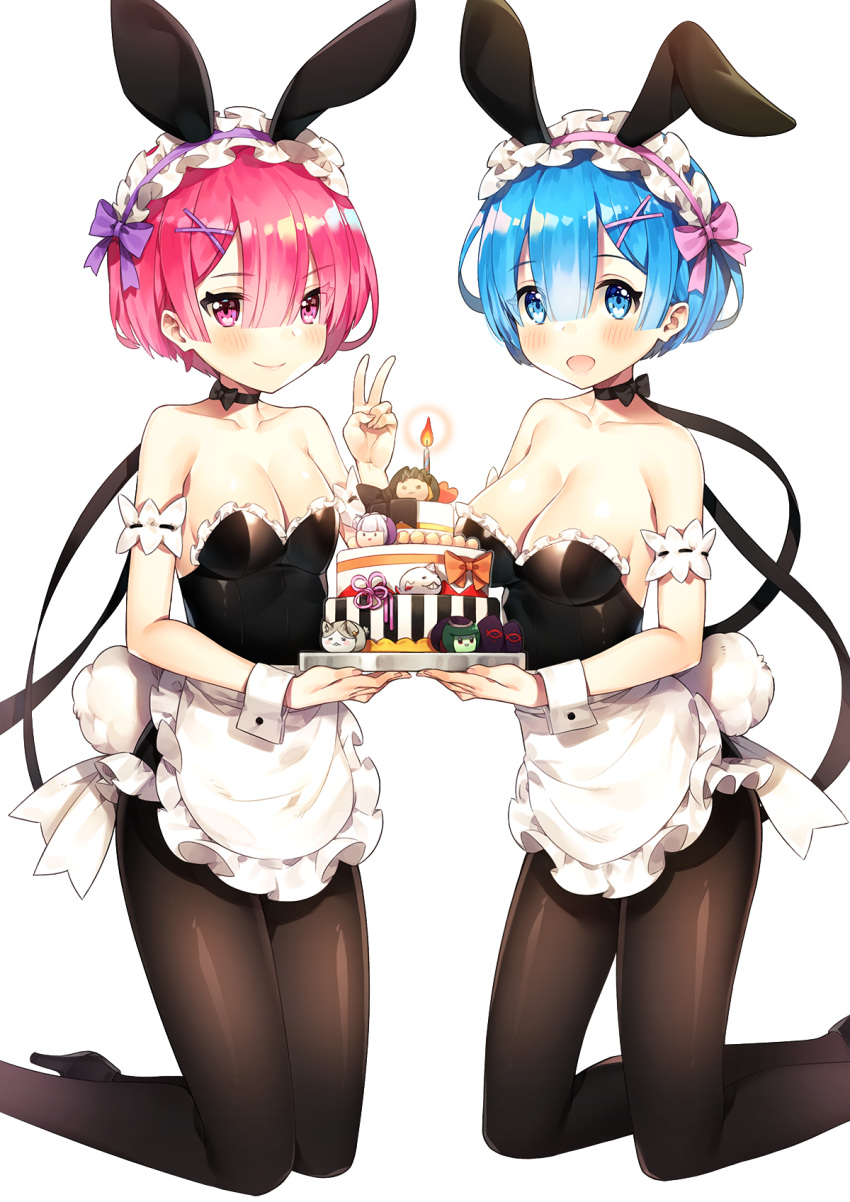 2girls, :d, animal_ears, apron, arm_garter, ayami, bare_shoulders, black_footwear