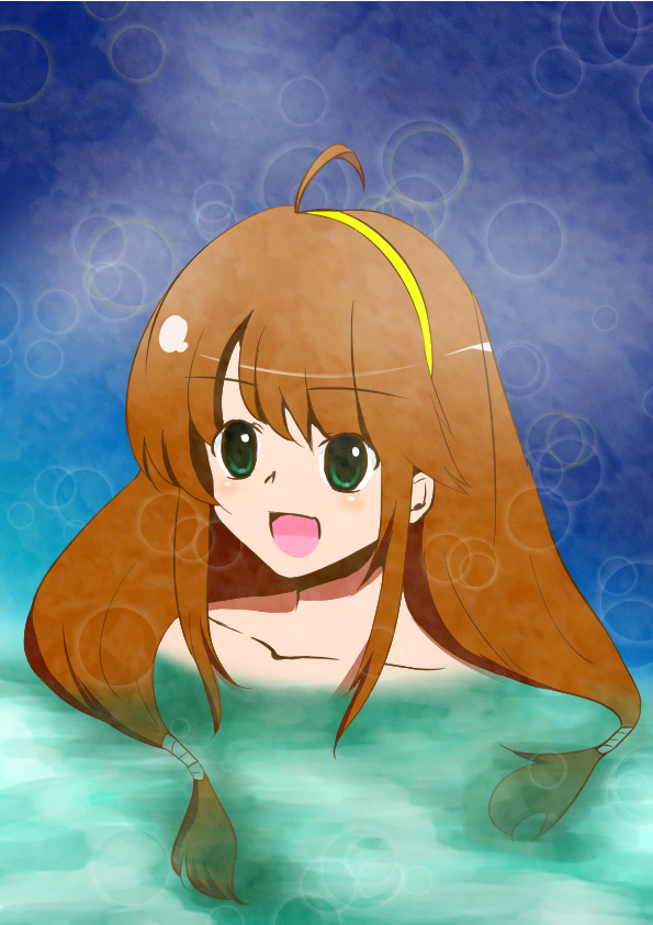 1girl, ahoge, brown_hair, commentary_request, green_eyes, hairband, lilka_eleniak, long_hair