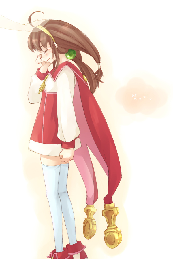 1girl, ahoge, breasts, brown_hair, commentary_request, green_eyes, hairband, lilka_eleniak