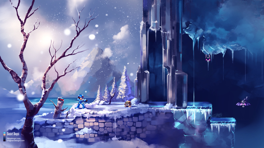 1boy, aiming, arm_cannon, bat, bat_wings, branch, cave, cold