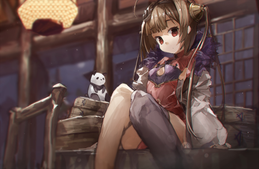 1girl, azur_lane, brown_hair, ph., ping_hai_(azur_lane), red_dress, red_eyes, solo