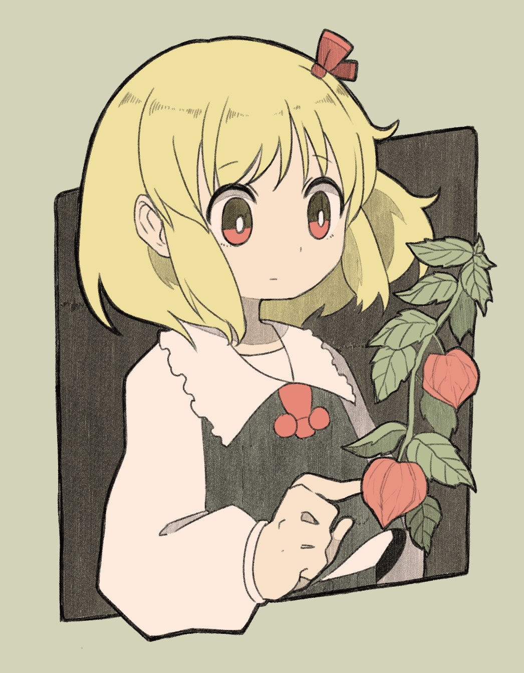 1girl, black_vest, blonde_hair, bright_pupils, closed_mouth, eyebrows_visible_through_hair, flower, hair_ornament
