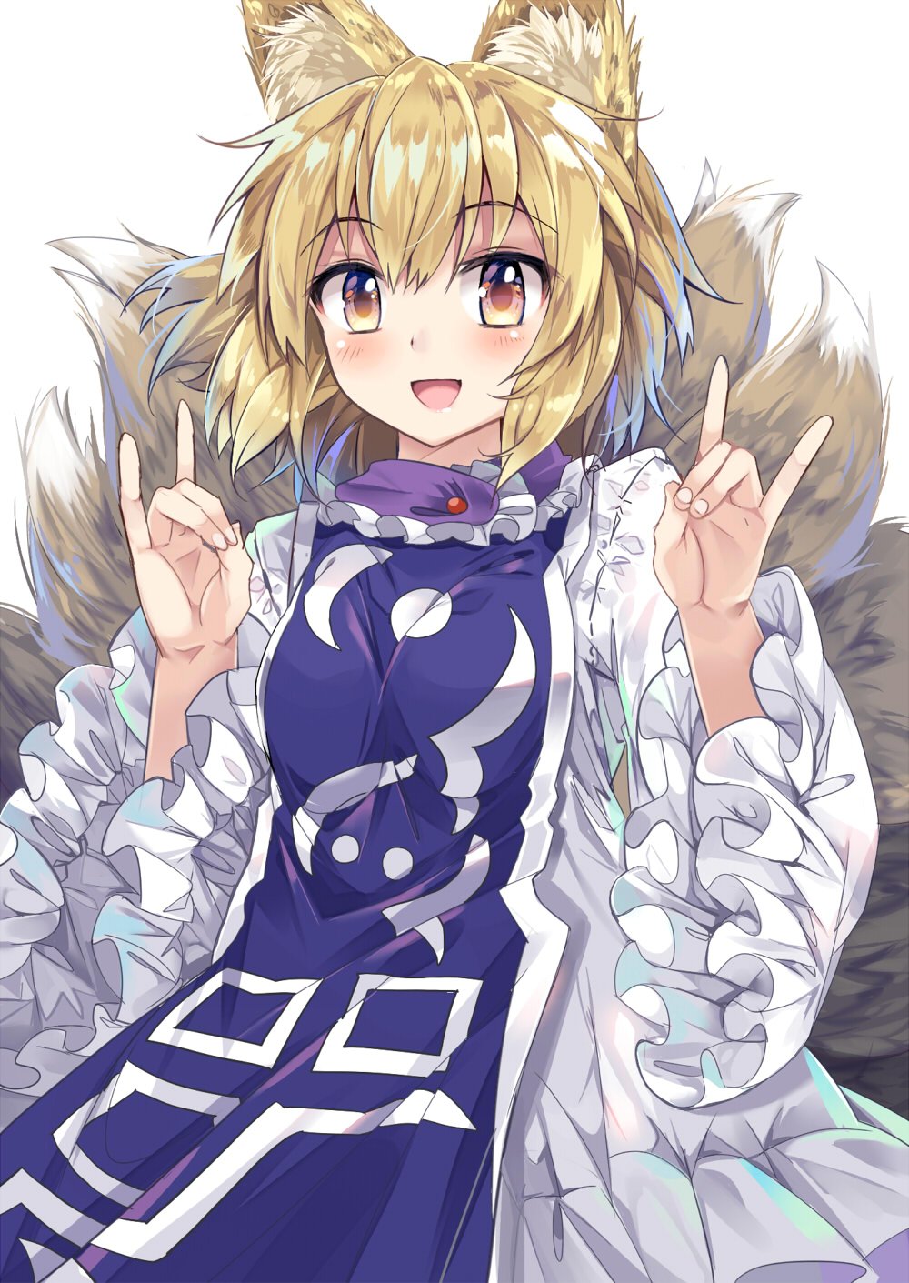 1girl, animal_ears, blonde_hair, blush, commentary_request, cowboy_shot, dress, e.o.
