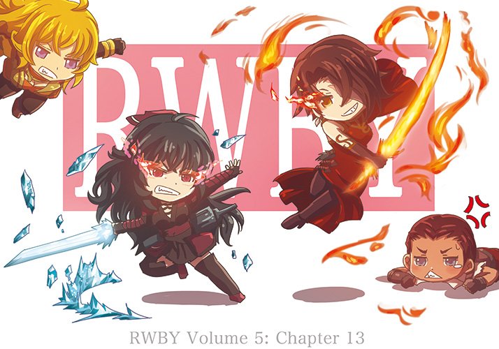 4girls, anger_vein, chibi, cinder_fall, commentary_request, english, fighting, kaogei_moai