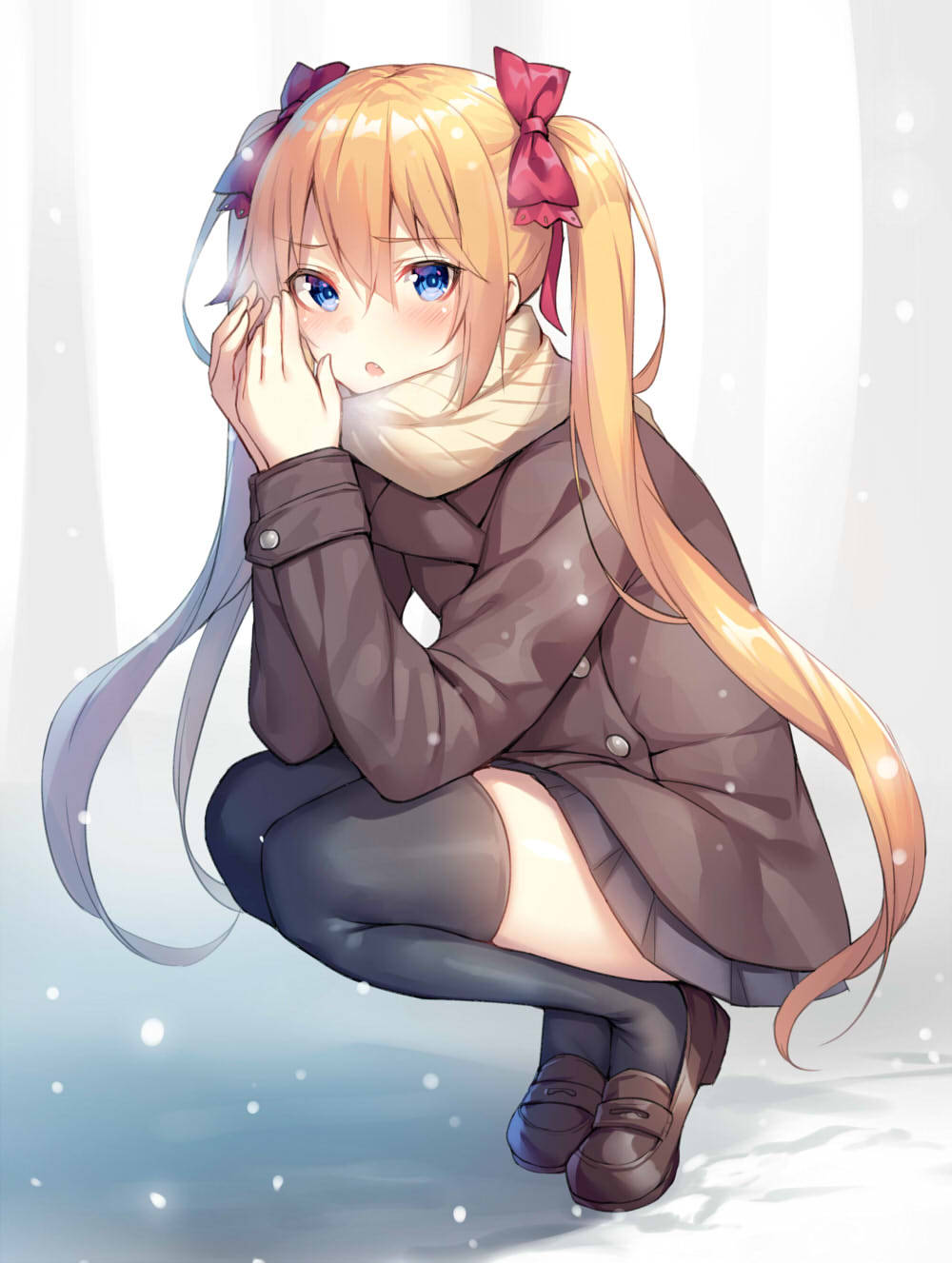 1girl, alexmaster, bangs, black_legwear, black_skirt, blonde_hair, blue_eyes, blush