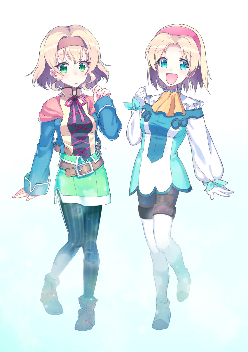1girl, absurdres, alternate_costume, blonde_hair, breasts, cecilia_lynne_adelhyde, cosplay, costume_switch, crossover, green_eyes, highres, natalia_luzu_kimlasca_lanvaldear, open_mouth, short_hair, smile, solo, tales_of_(series), tales_of_the_abyss, wild_arms, wild_arms_1, yururi-ra