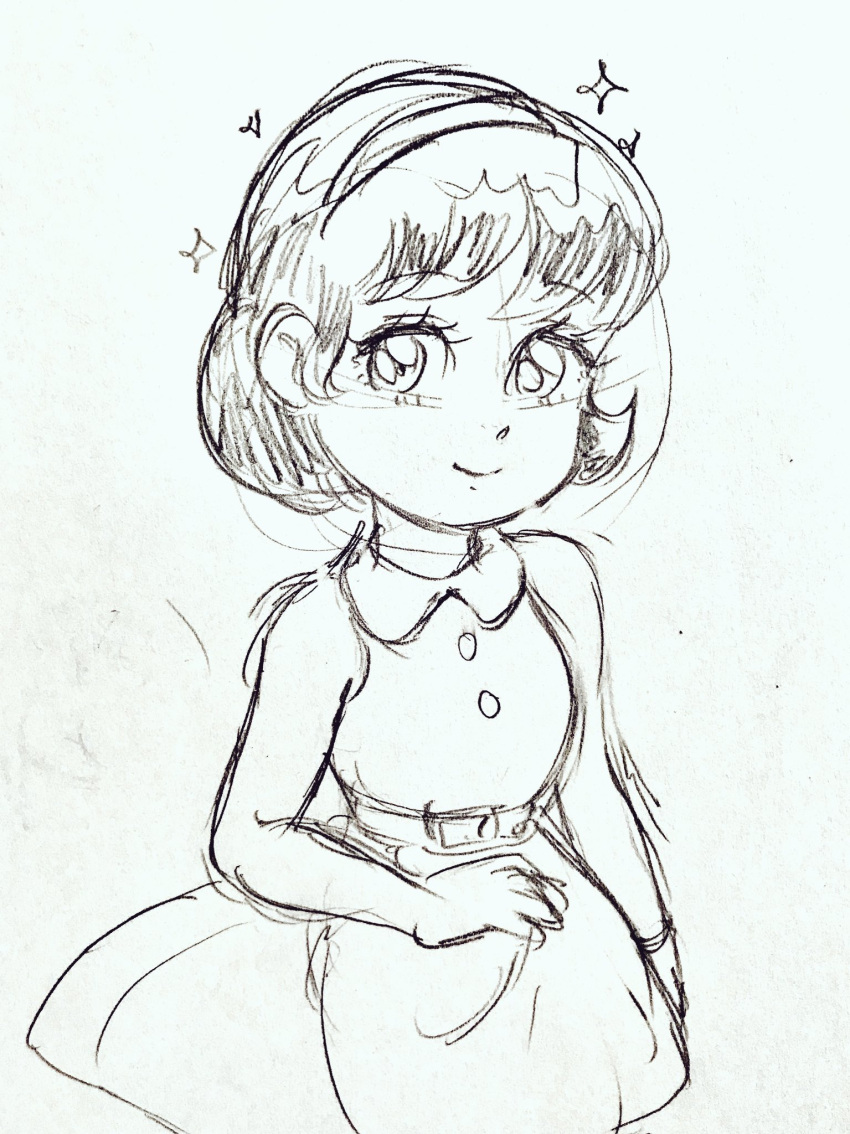 1girl, belt, dress, graphite_(medium), hairband, highres, kinko_(osomatsu-kun), osomatsu-kun