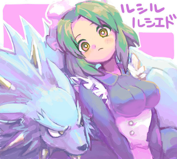 1girl, breasts, commentary_request, large_breasts, luceid_(wild_arms), maid, monster, sakakai_toppa, short_hair, wild_arms, wild_arms_2