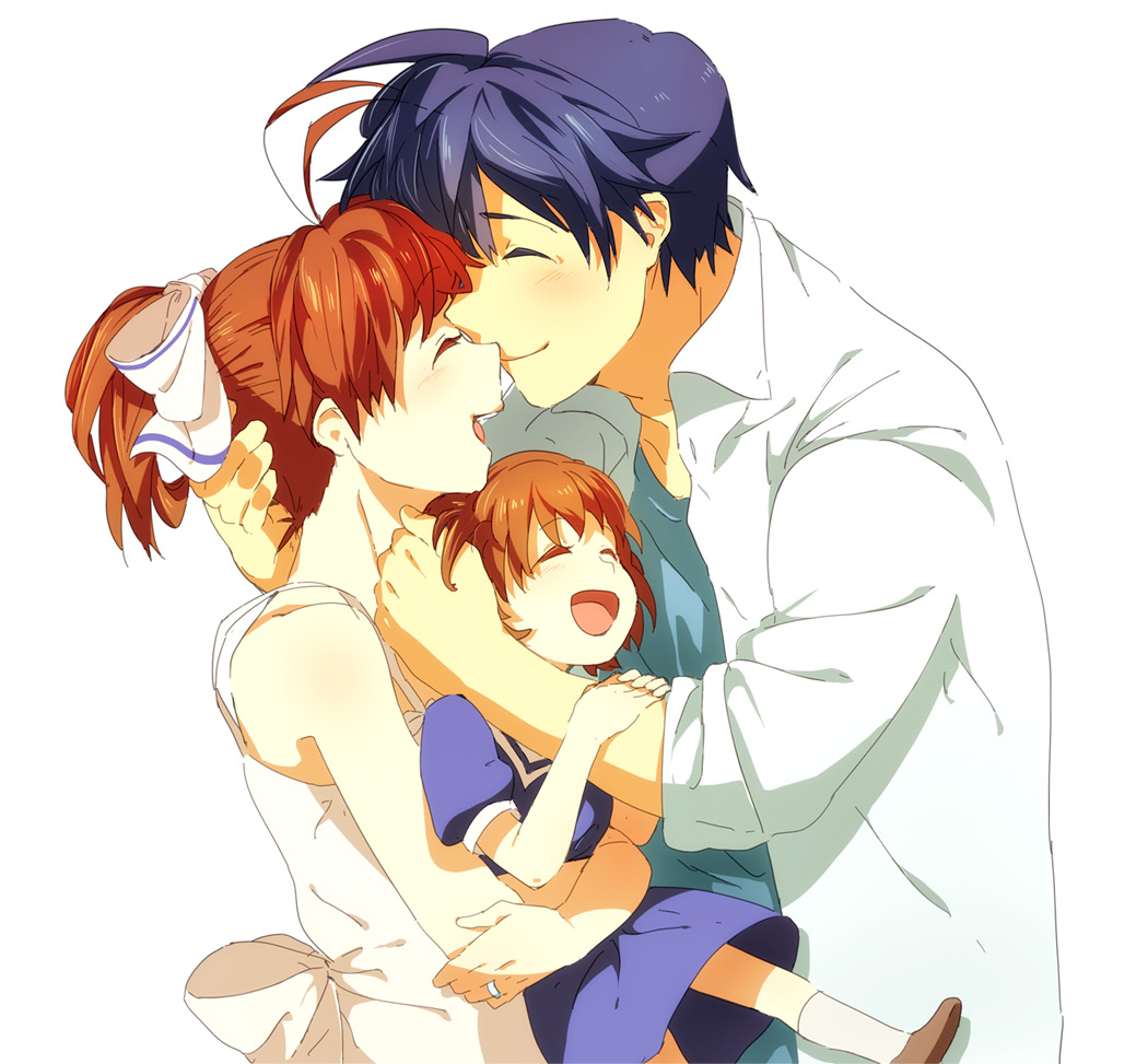 blue_hair, brown_hair, chiko_(beroro), chiko_(pixiv29364), child, clannad, closed_eyes, dress