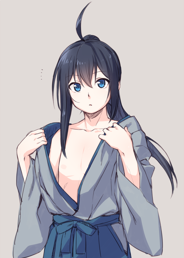 ..., 1boy, :o, ahoge, blue_eyes, blue_skirt, eyebrows_visible_through_hair, grey_background