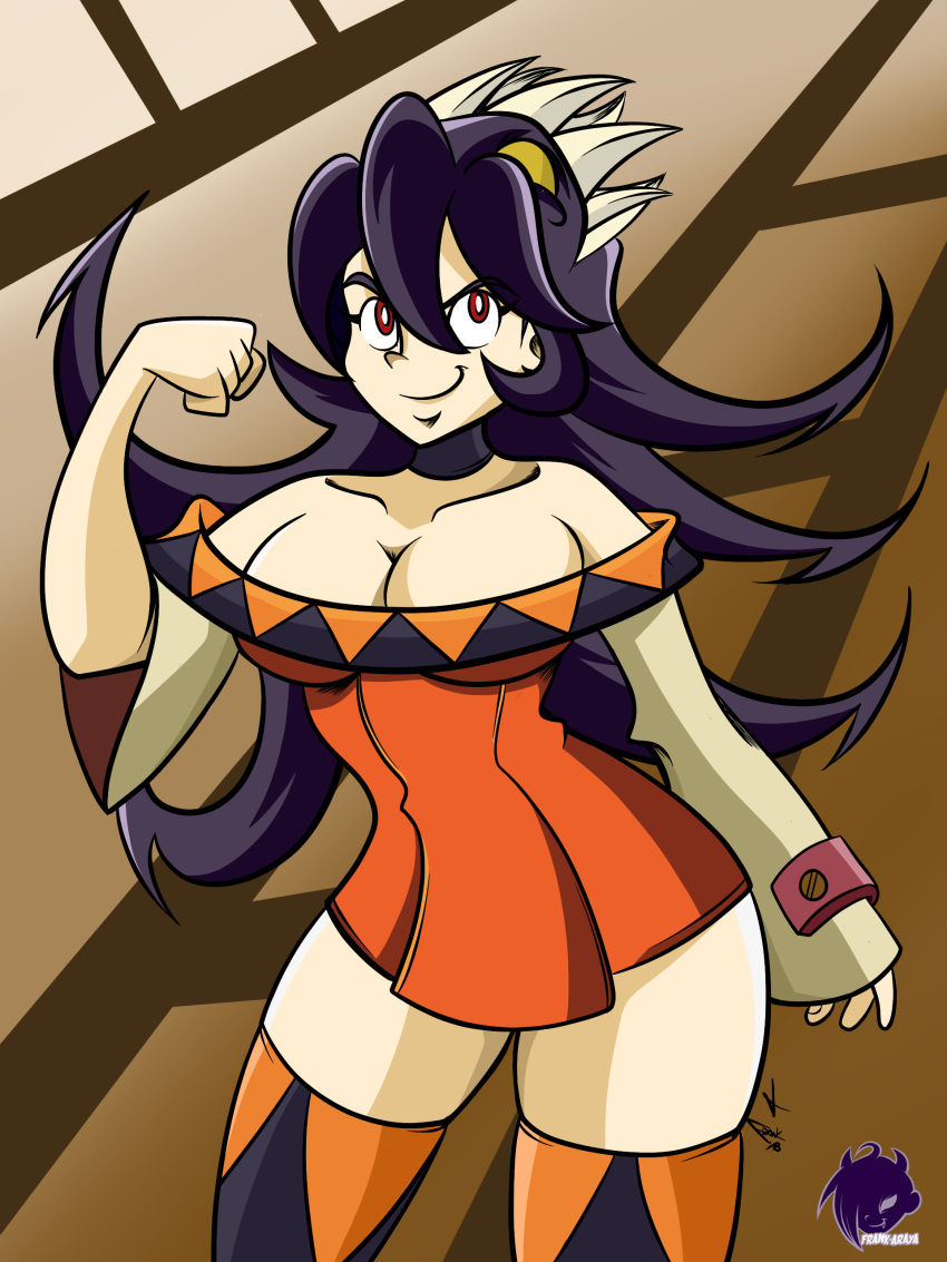 1boy, 1girl, absurdres, black_hair, boots, breasts, cerebella_(skullgirls), cerebella_(skullgirls)_(cosplay)