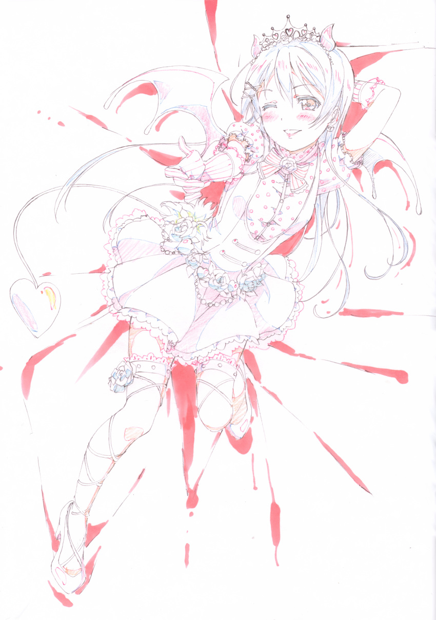 1girl, absurdres, arm_behind_head, arm_up, bangs, blue_hair, blush, cross-laced_footwear