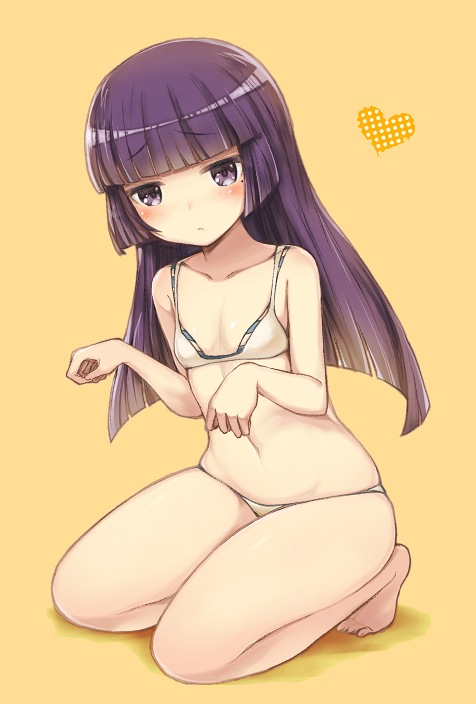 1girl, bangs, bare_arms, bare_shoulders, barefoot, bikini, blunt_bangs, blush