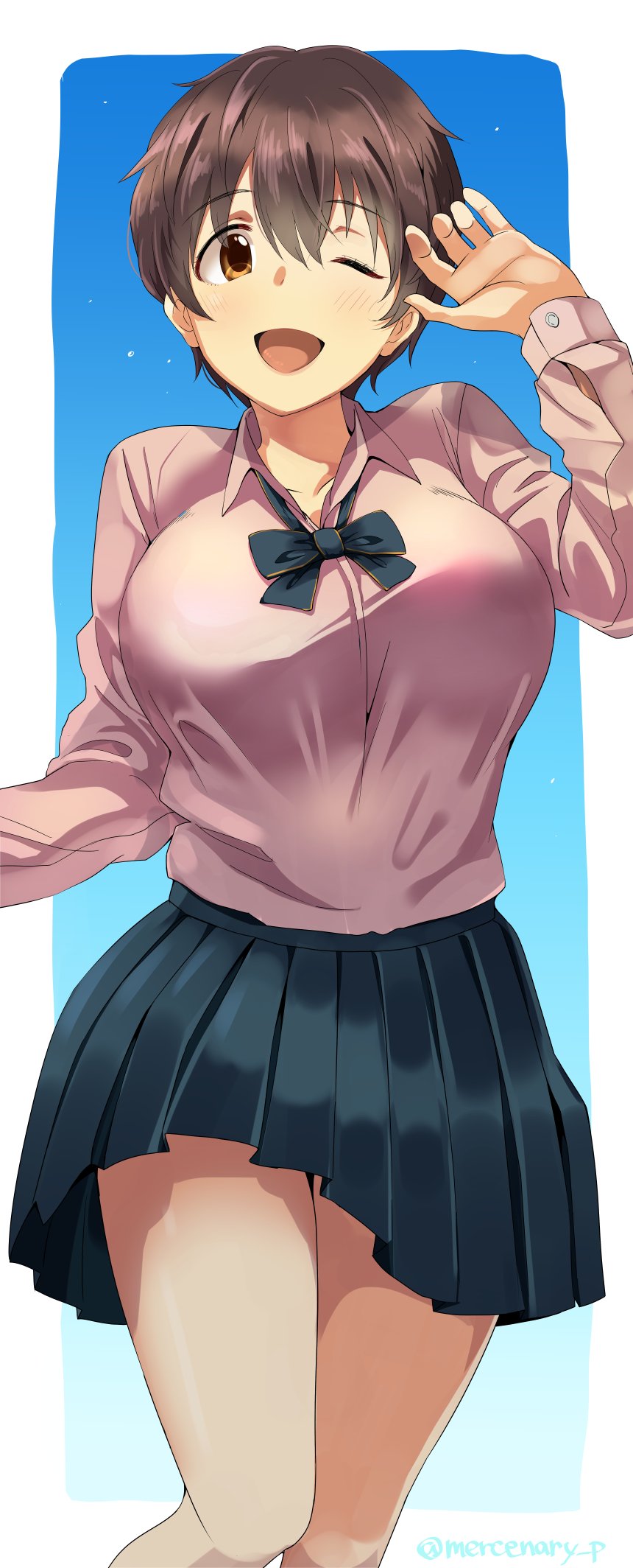 breasts, brown_hair, highres, idolmaster, idolmaster_cinderella_girls, large_breasts, oikawa_shizuku, one_eye_closed
