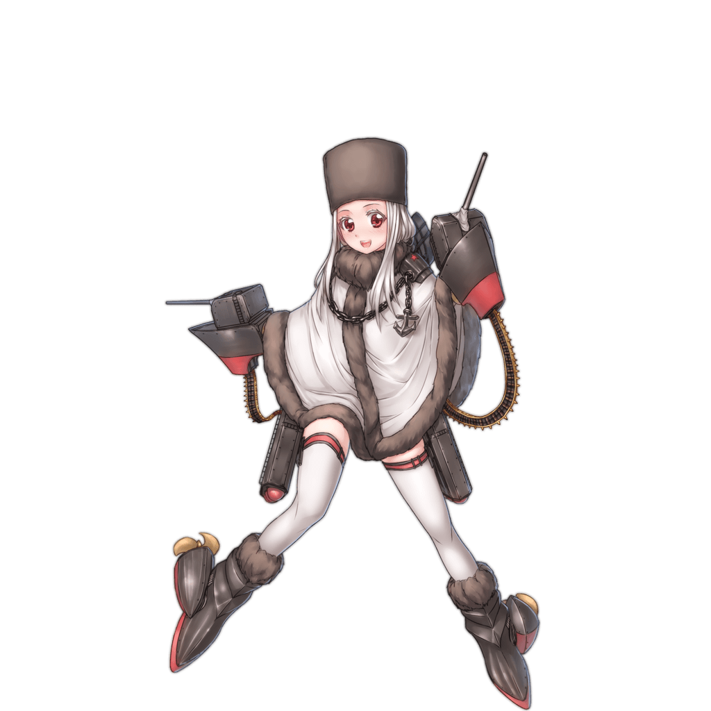 1girl, ammunition_belt, anchor, artist_request, boots, chains, coat, colored_eyelashes, full_body, fur-trimmed_boots, fur-trimmed_coat, fur_hat, fur_trim, hat, hull_shoes, long_hair, looking_at_viewer, official_art, open_mouth, poncho, propeller, red_eyes, red_star, reshitelny_(zhan_jian_shao_nyu), rigging, solo, thigh-highs, transparent_background, turret, ushanka, white_hair, white_legwear, zettai_ryouiki, zhan_jian_shao_nyu
