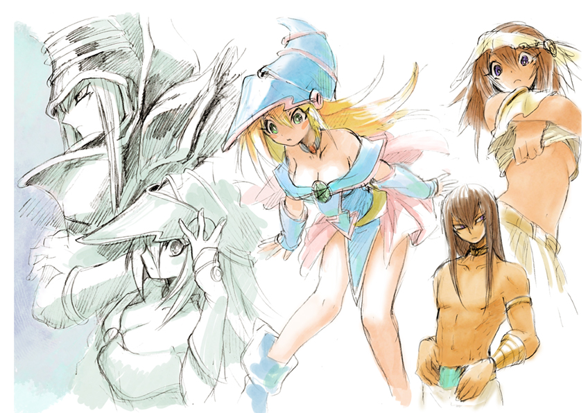 bare_shoulders, blonde_hair, breasts, cleavage, dark_magician, dark_magician_girl, detached_sleeves, duel_monster