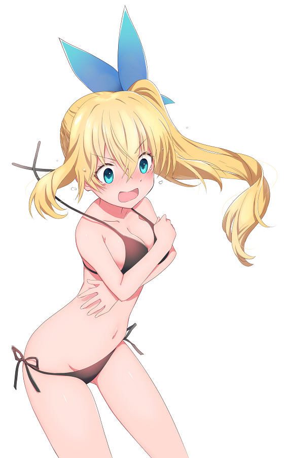 1girl, asaoka_(0x0), bikini, black_bikini, blue_eyes, blue_ribbon, blush, breasts