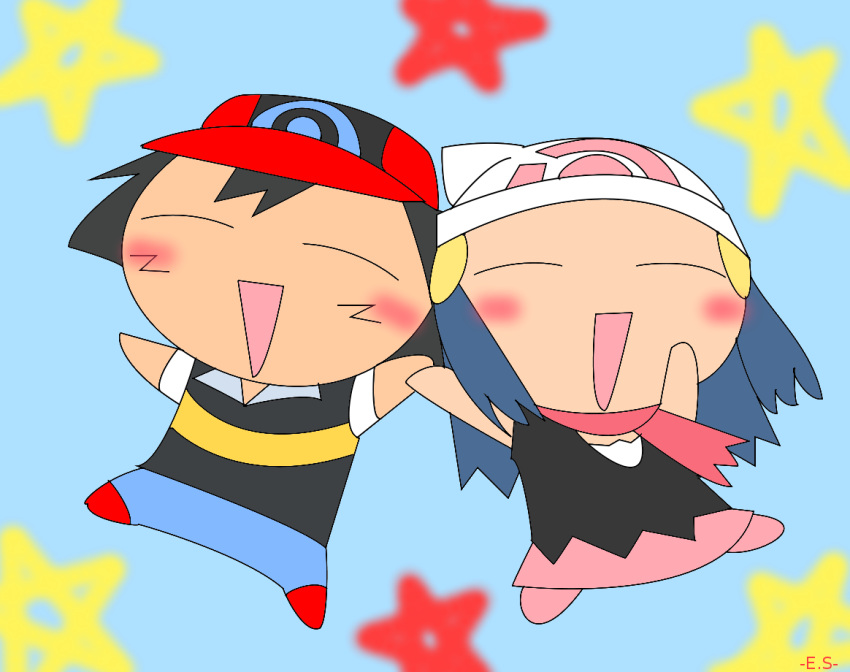 -_-, 1boy, 1girl, :d, adorable, blue_background, blush, chibi