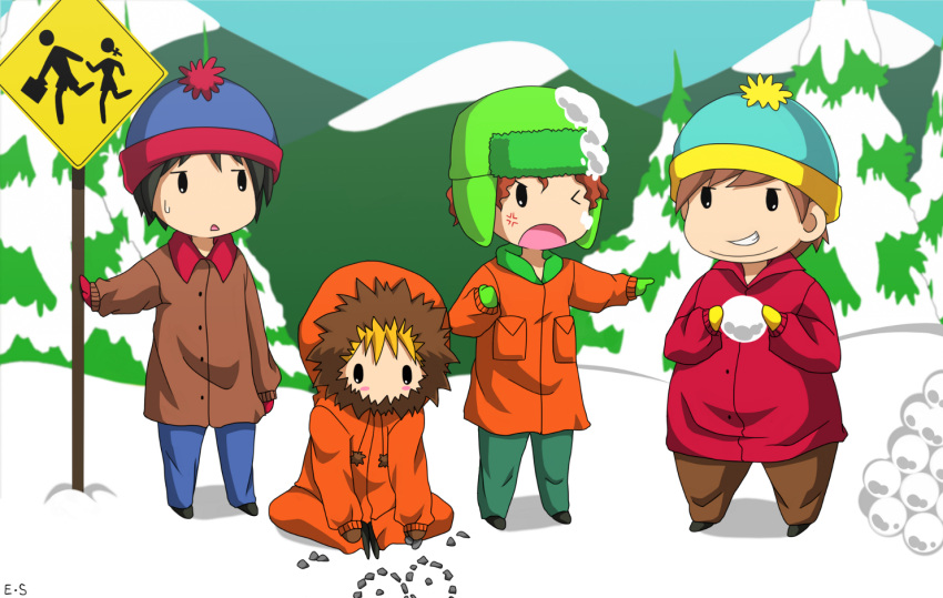 4boys, angry, black_hair, blonde_hair, blush_stickers, brown_hair, coat, comedy_central