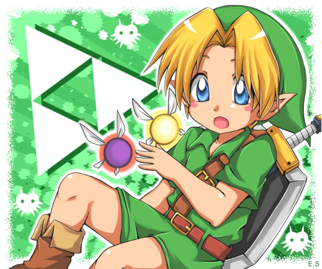 1boy, blush_stickers, deviantart, endless-rainfall, fairy, green_background, hat, navi_(the_legend_of_zelda)