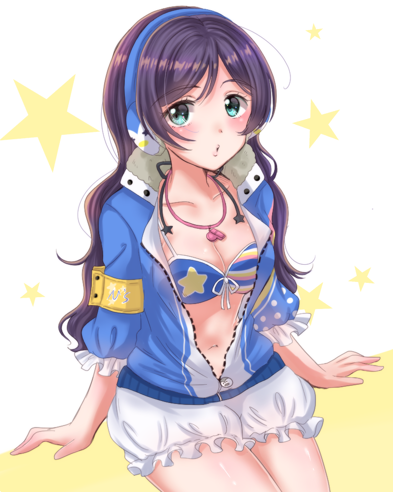 1girl, blush, breasts, cleavage, collarbone, commentary_request, earmuffs, eneco