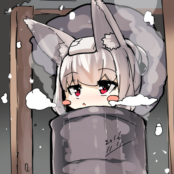 1girl, animal_ears, bangs, blush, blush_stickers, chibi, dated, drum_(container)