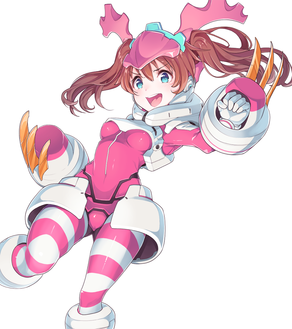 1girl, adapted_costume, argentea_(darling_in_the_franxx), blue_eyes, bodysuit, breasts, brown_hair, claw_(weapon)