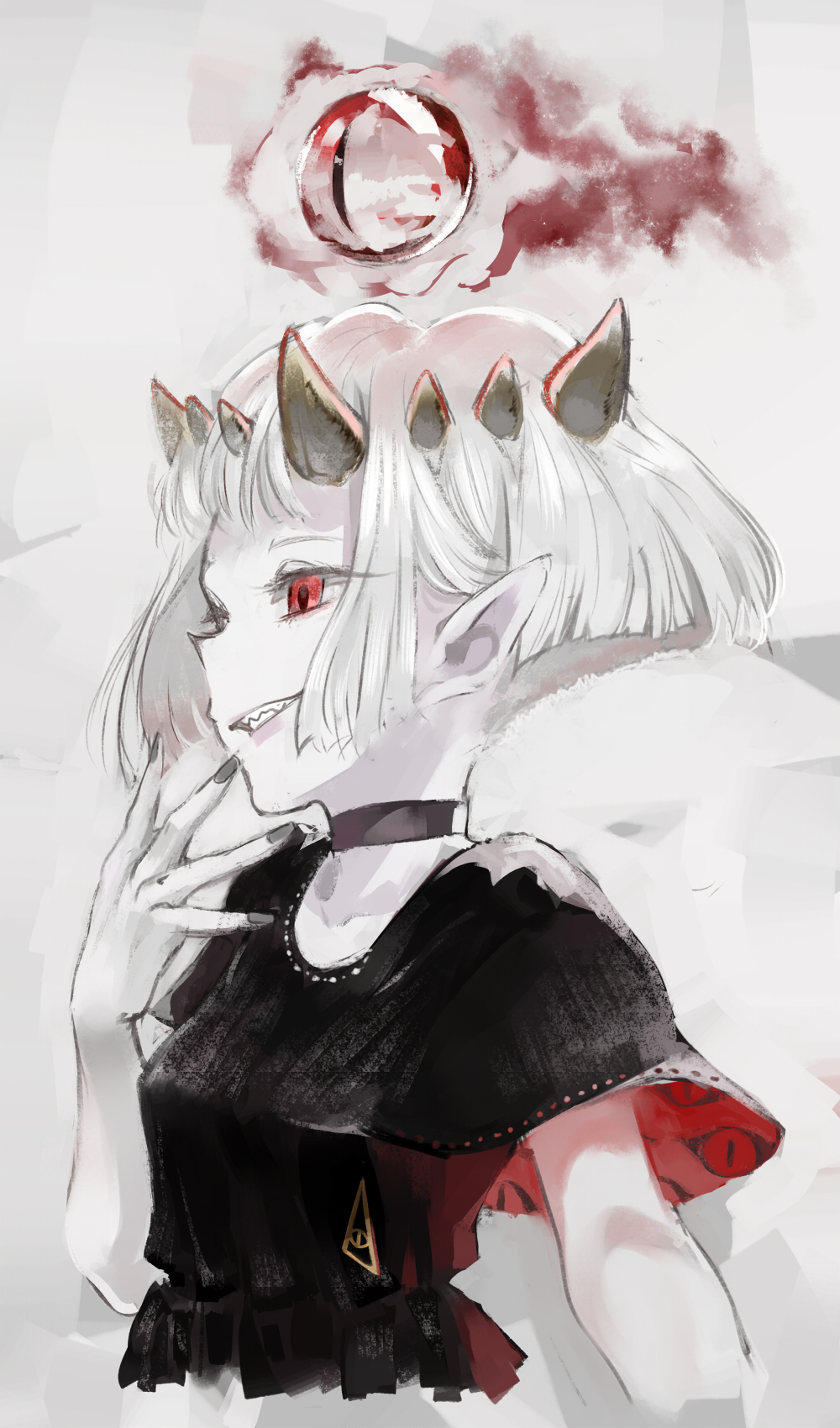 1girl, albino, bangs, black_choker, black_dress, blood, choker, code-aa